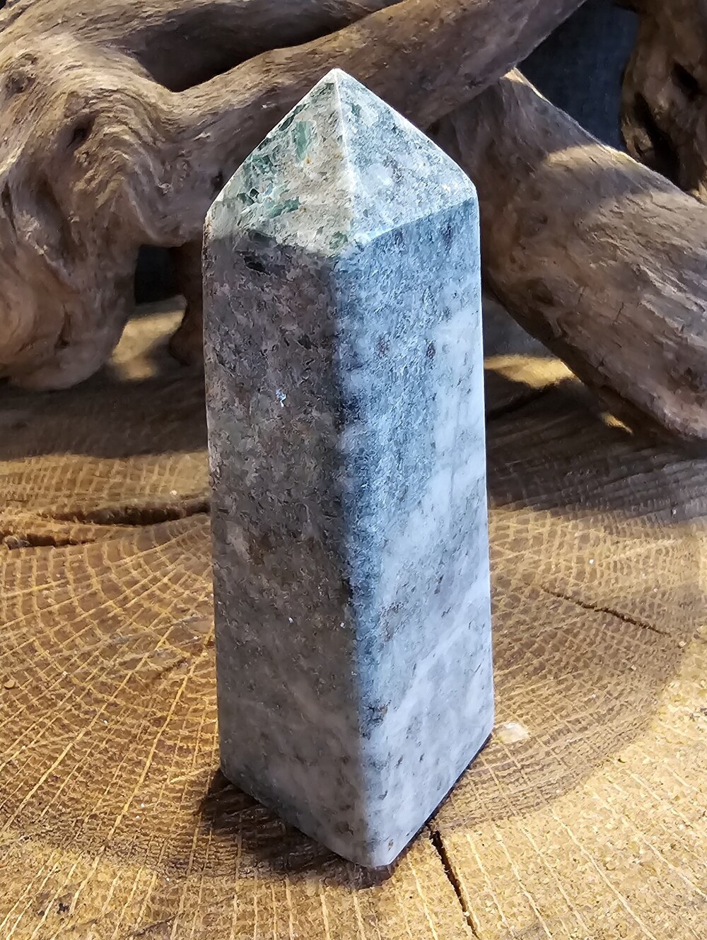 Green and Gray Polished Amazonite Stone Tower Point - Picture 4 of 6
